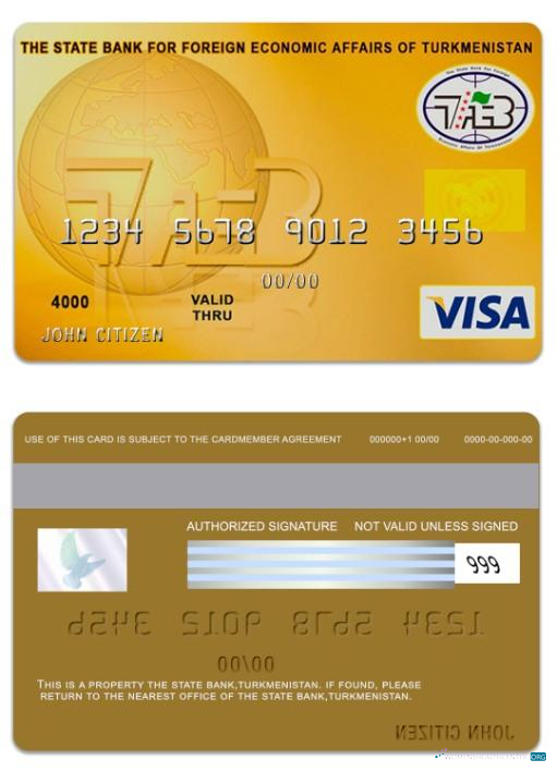Download Turkmenistan The State Bank visa card Photoshop template